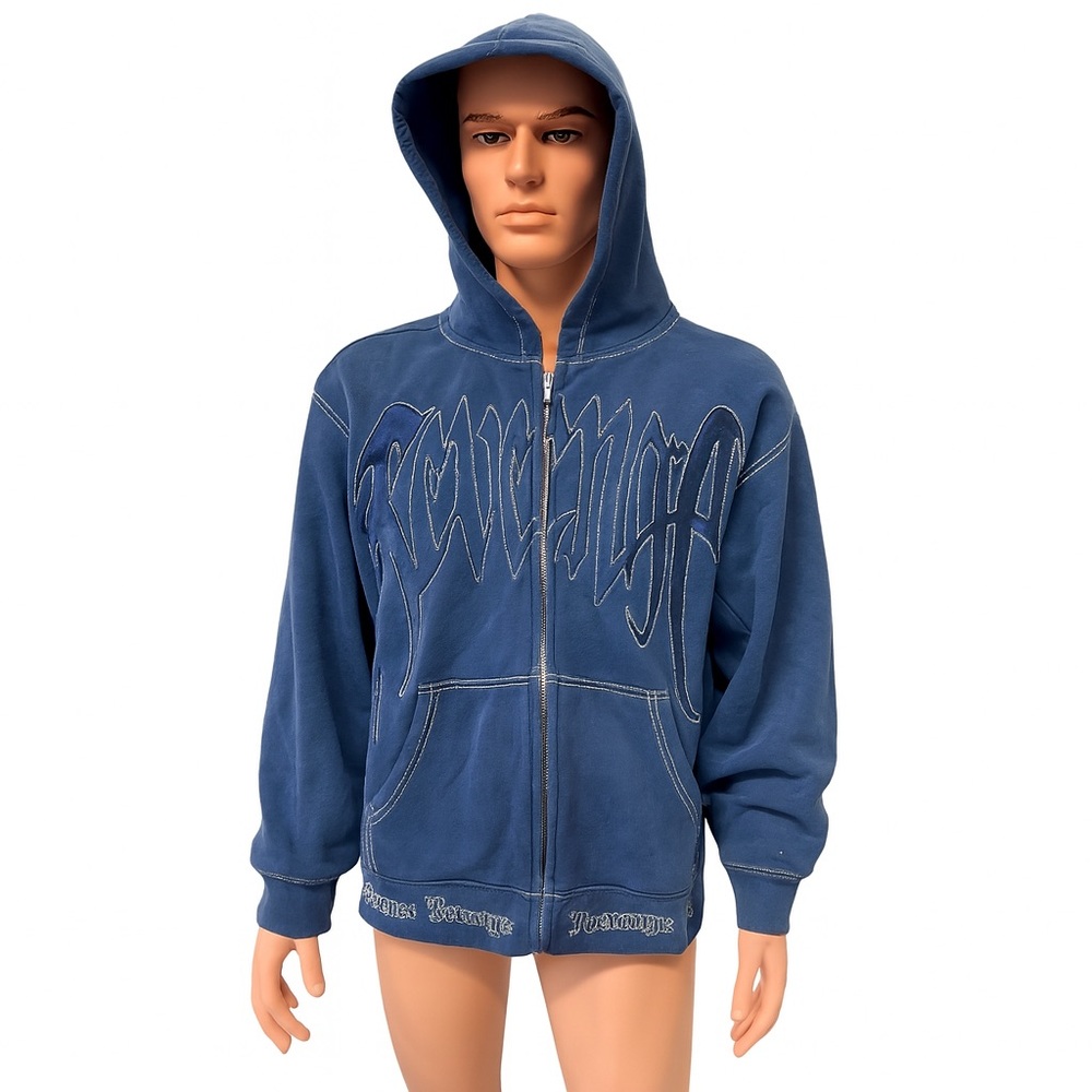 Revenge Blue Zip-Up Hoodie – Large – Embroidered Streetwear Jacket